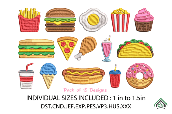 Mini Fast Food Embroidery Design Set for Holiday Fun